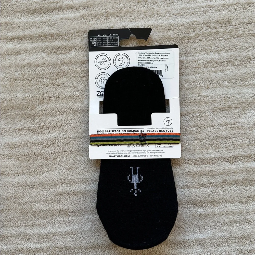 2 Pairs of NWT Smartwool Everyday No Show Socks Black Merino Wool Blend Medium